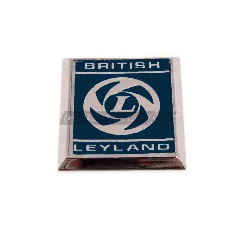 EMBLEMA LATERAL MINI / MG "BRITISH LEYLAND" FONDO AZUL OSCURO (METALICO ADHESIVO)